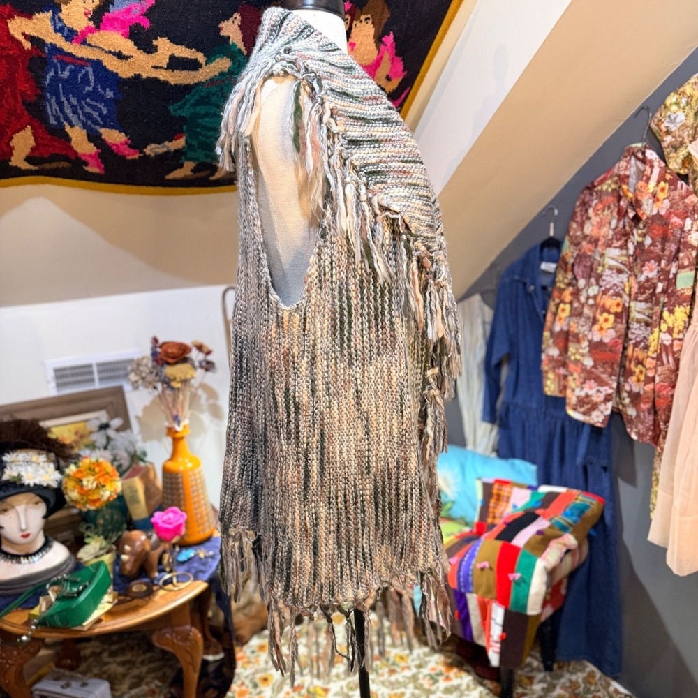 Chicos GORGEOUS Chunky Knit Fringe Longline Vest Wool Blend Boho - Size 3 - Picture 4 of 9